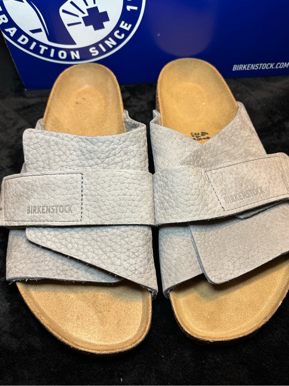 Birkenstock Gray Suede Crossover Slide Sandals